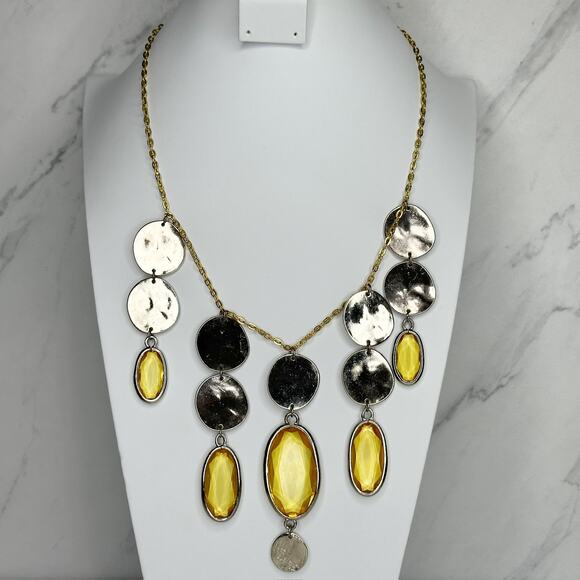 Gold Tone Rhinestone Charm Bib Necklace - Picture 1 of 12